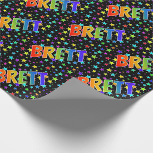 Papel De Presente Arco-Íris Nome "BRETT" + Estrelas