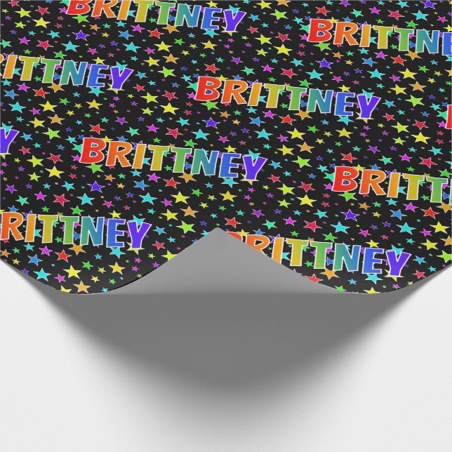 Papel De Presente Arco-Íris Nome "BRITTNEY" + Estrelas (Ponta)