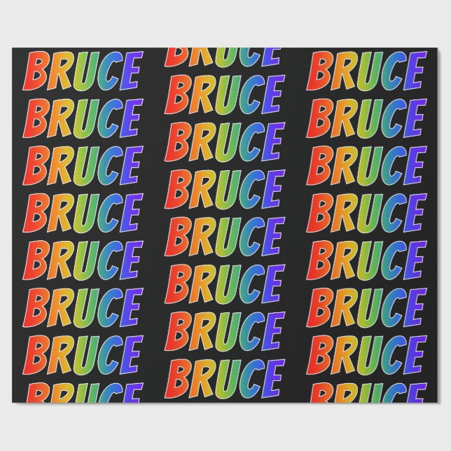 Papel De Presente Arco-Íris Nome "BRUCE"; Divertido e Colorido (Aberto)