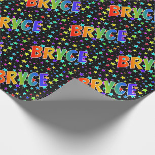 Papel De Presente Arco-Íris Nome "BRYCE" + Estrelas