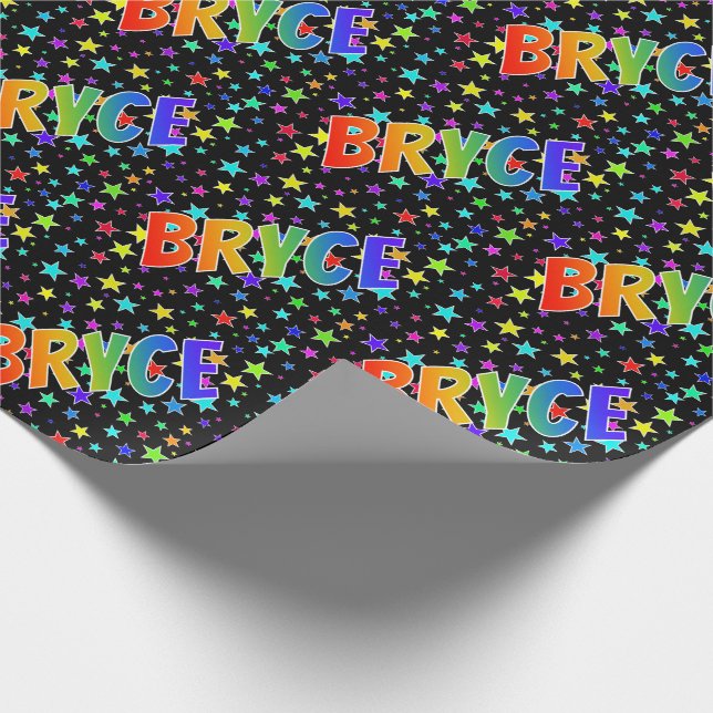 Papel De Presente Arco-Íris Nome "BRYCE" + Estrelas (Ponta)