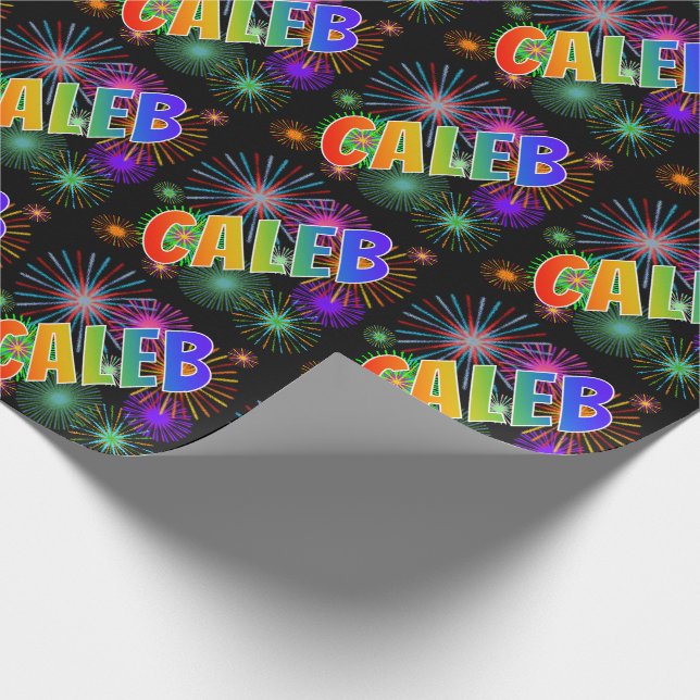 Papel De Presente Arco-Íris Nome "CALEB" + Fireworks (Ponta)