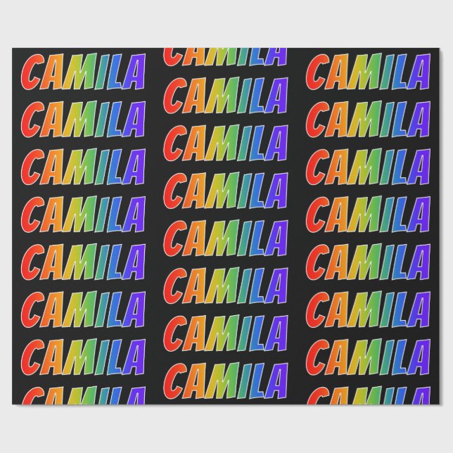 Papel De Presente Arco-Íris Nome "CAMILA"; Divertido e Colorido (Aberto)