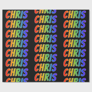 Papel De Presente Arco-Íris Nome "CHRIS"; Divertido e Colorido