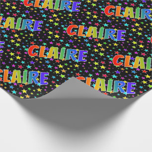 Papel De Presente Arco-Íris Nome "CLAIRE" + Estrelas