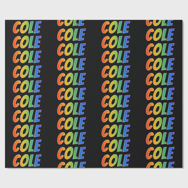Papel De Presente Arco-Íris Nome "COLE"; Divertido e Colorido (Aberto)