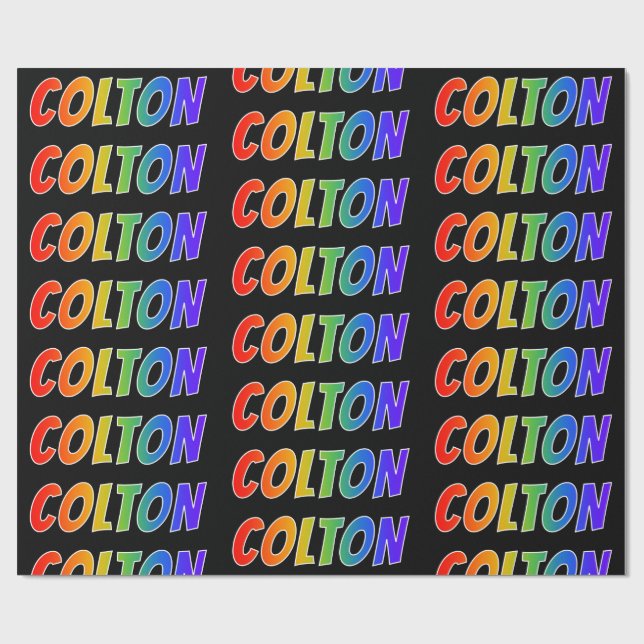 Papel De Presente Arco-Íris Nome "COLTON"; Divertido e Colorido (Aberto)