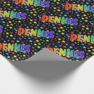Papel De Presente Arco-Íris Nome "DENNIS" + Estrelas