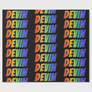 Papel De Presente Arco-Íris Nome "DEVIN"; Divertido e Colorido