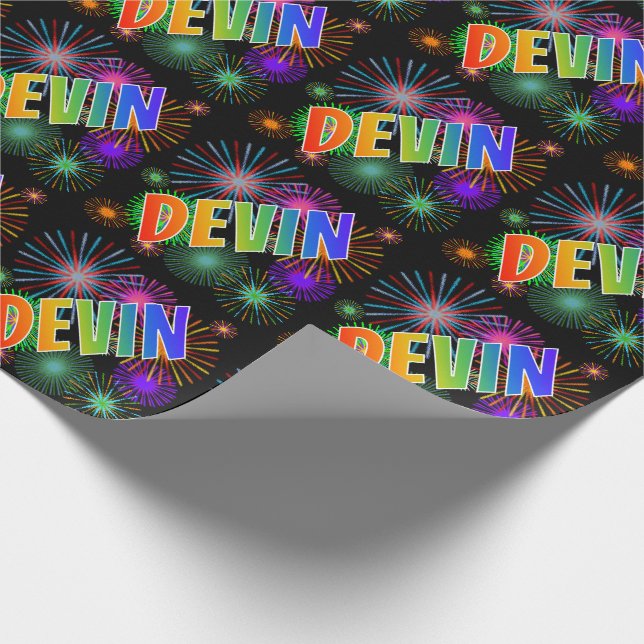 Papel De Presente Arco-Íris Nome "DEVIN" + Fireworks (Ponta)