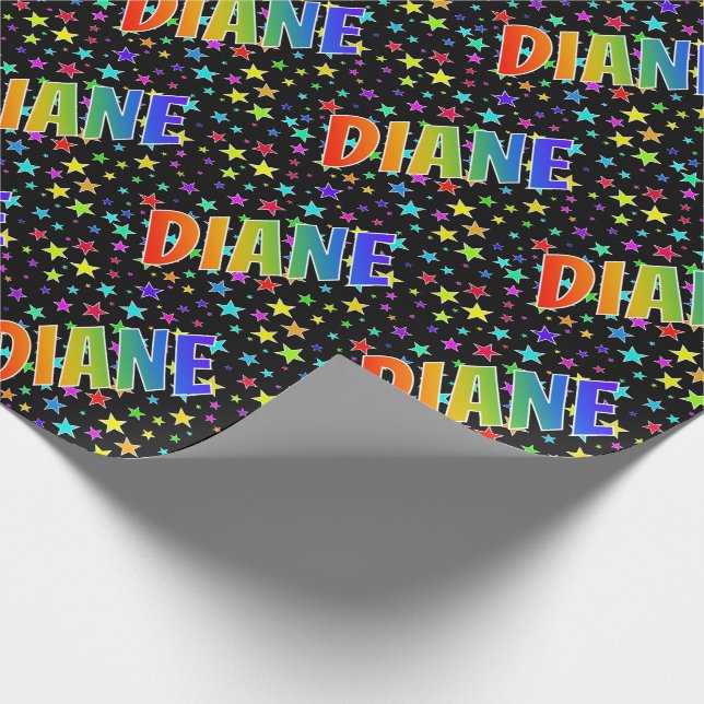 Papel De Presente Arco-Íris Nome "DIANE" + Estrelas (Ponta)