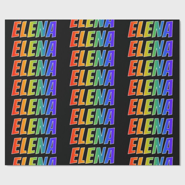Papel De Presente Arco-Íris Nome "ELENA"; Divertido e Colorido (Aberto)