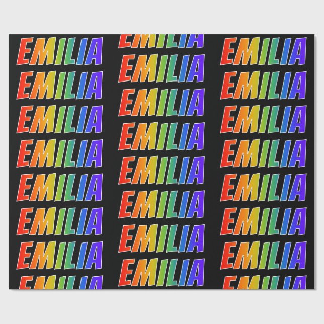 Papel De Presente Arco-Íris Nome "EMILIA"; Divertido e Colorido (Aberto)