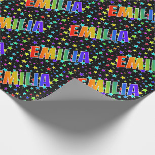 Papel De Presente Arco-Íris - Nome "EMILIA" + Estrelas