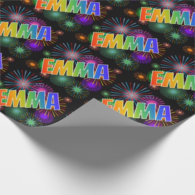 Papel De Presente Arco-Íris Nome "EMMA" + Fireworks (Ponta)