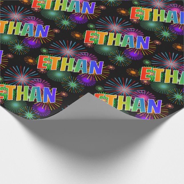 Papel De Presente Arco-Íris Nome "ETHAN" + Fireworks (Ponta)