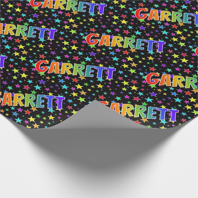 Papel De Presente Arco-Íris Nome "GARRETT" + Estrelas (Ponta)
