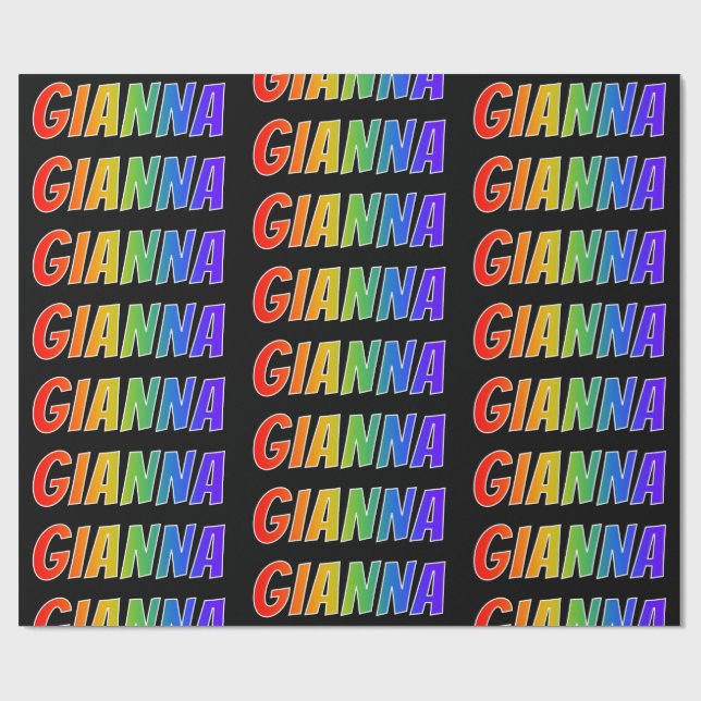 Papel De Presente Arco-Íris Nome "GIANNA"; Divertido e Colorido (Aberto)
