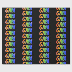 Papel De Presente Arco-Íris Nome "GINA"; Divertido e Colorido