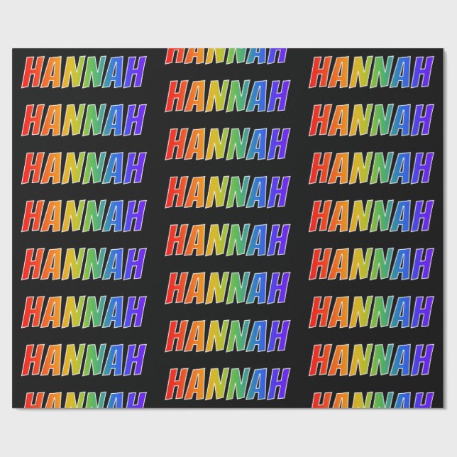 Papel De Presente Arco-Íris Nome "HANNAH"; Divertido e Colorido (Aberto)