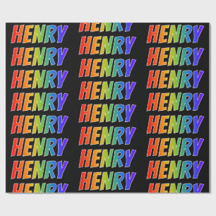 Papel De Presente Arco-Íris Nome "HENRY"; Divertido e Colorido