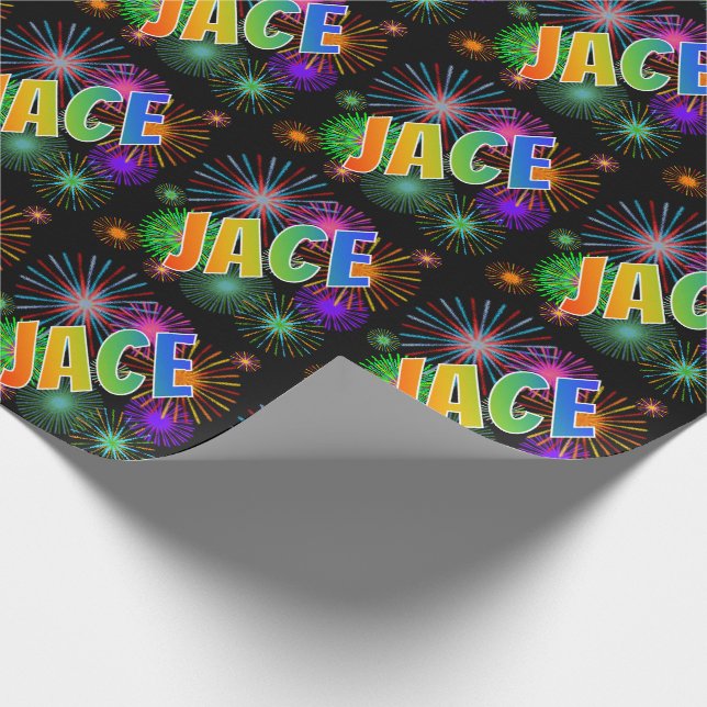 Papel De Presente Arco-Íris Nome "JACE" + Fireworks (Ponta)