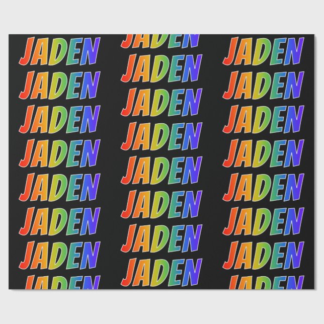 Papel De Presente Arco-Íris Nome "JADEN"; Divertido e Colorido (Aberto)