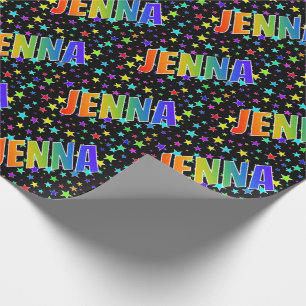Papel De Presente Arco-Íris Nome "JENNA" + Estrelas