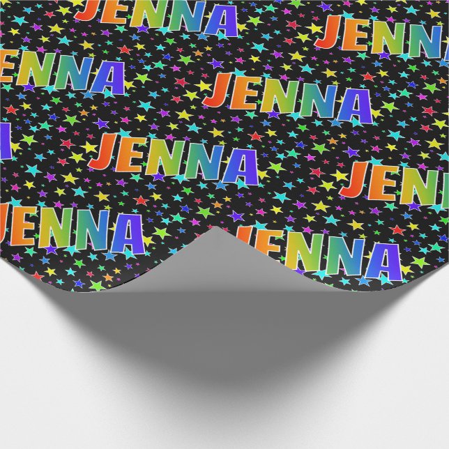 Papel De Presente Arco-Íris Nome "JENNA" + Estrelas (Ponta)