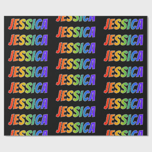 Papel De Presente Arco-Íris Nome "JESSICA"; Divertido e Colorido