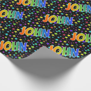 Papel De Presente Arco-Íris Nome "JOHN" + Estrelas