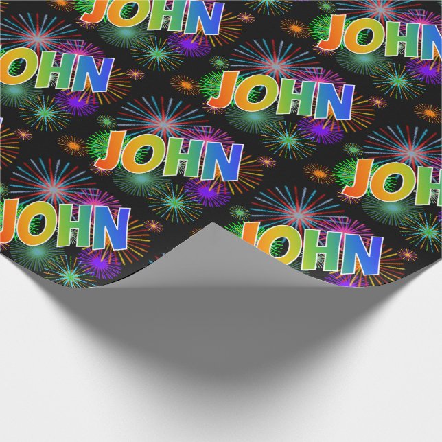Papel De Presente Arco-Íris Nome "JOHN" + Fireworks (Ponta)
