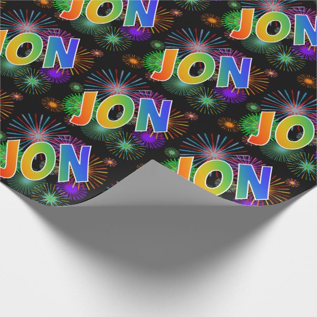 Papel De Presente Arco-Íris Nome "JON" + Fireworks (Ponta)