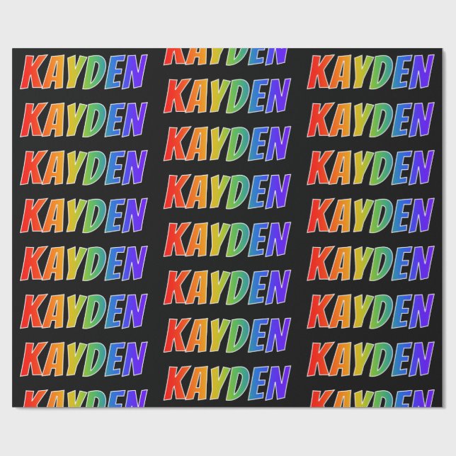 Papel De Presente Arco-Íris Nome "KAYDEN"; Divertido e Colorido (Aberto)