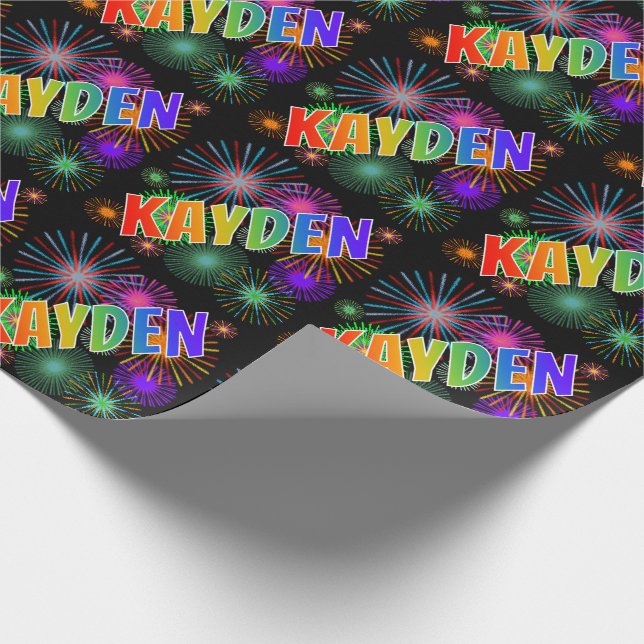 Papel De Presente Arco-Íris Nome "KAYDEN" + Fogos de artifício (Ponta)