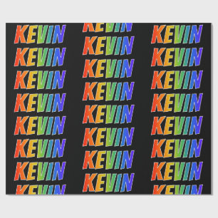 Papel De Presente Arco-Íris Nome "KEVIN"; Divertido e Colorido