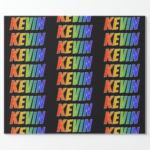 Papel De Presente Arco-Íris Nome "KEVIN"; Divertido e Colorido