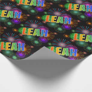 Papel De Presente Arco-Íris Nome "LEAH" + Fireworks