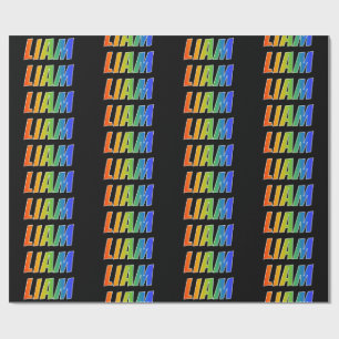 Papel De Presente Arco-Íris Nome "LIAM"; Divertido e Colorido