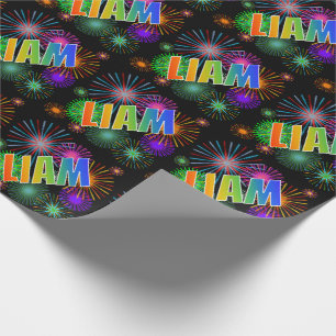 Papel De Presente Arco-Íris Nome "LIAM" + Fireworks