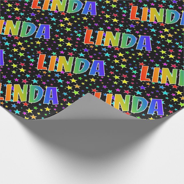 Papel De Presente Arco-Íris Nome "LINDA" + Estrelas (Ponta)