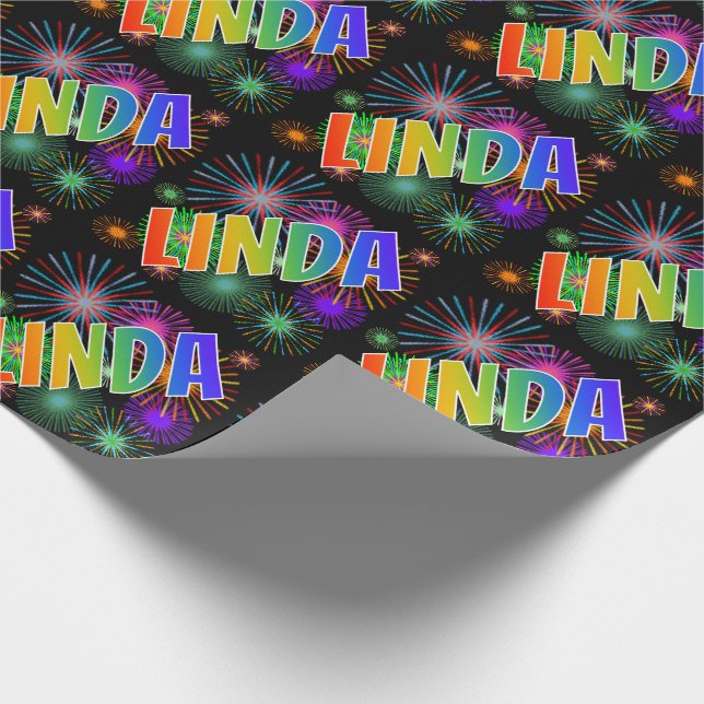 Papel De Presente Arco-Íris Nome "LINDA" + Fireworks (Ponta)