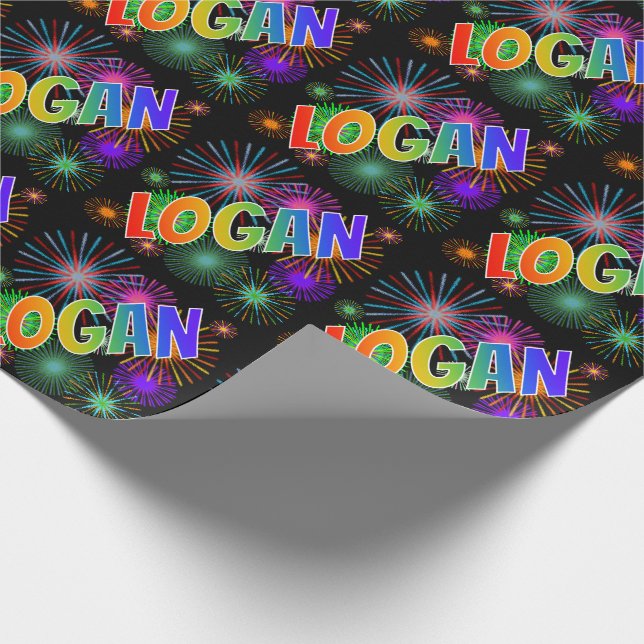 Papel De Presente Arco-Íris Nome "LOGAN" + Fireworks (Ponta)