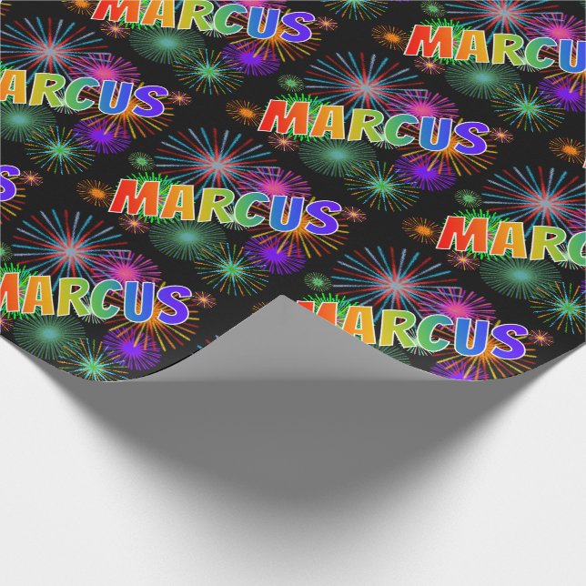 Papel De Presente Arco-Íris Nome "MARCUS" + Fireworks (Ponta)