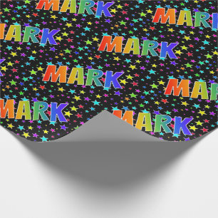 Papel De Presente Arco-Íris Nome "MARK" + Estrelas