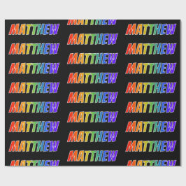 Papel De Presente Arco-Íris Nome "MATTHEW"; Divertido e Colorido