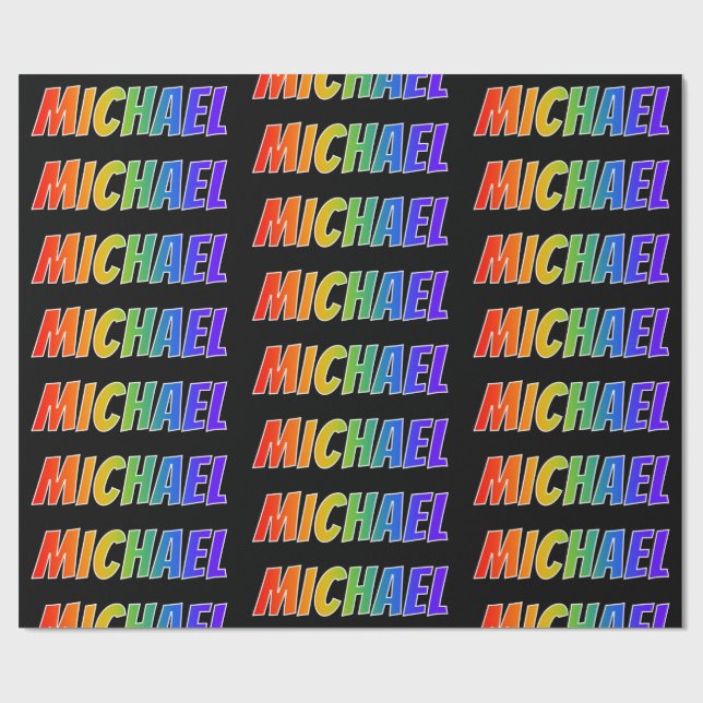 Papel De Presente Arco-Íris Nome "MICHAEL"; Divertido e Colorido (Aberto)