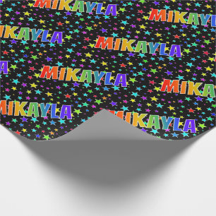 Papel De Presente Arco-Íris Nome "MIKAYLA" + Estrelas