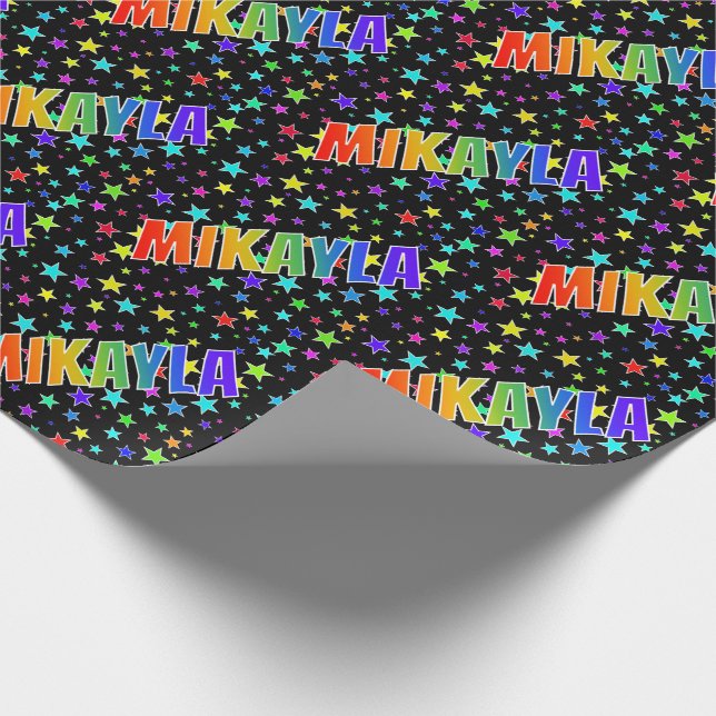 Papel De Presente Arco-Íris Nome "MIKAYLA" + Estrelas (Ponta)