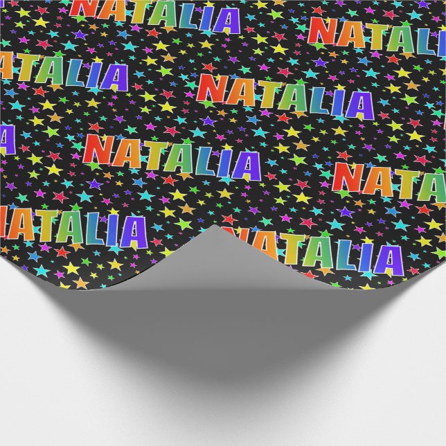 Papel De Presente Arco-Íris Nome "NATALIA" + Estrelas (Ponta)